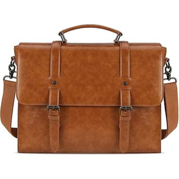 Mens Messenger Bag Vintage 15.6 Inch Waterproof Leather Laptop Briefcase Satchel - Picture 7 of 7